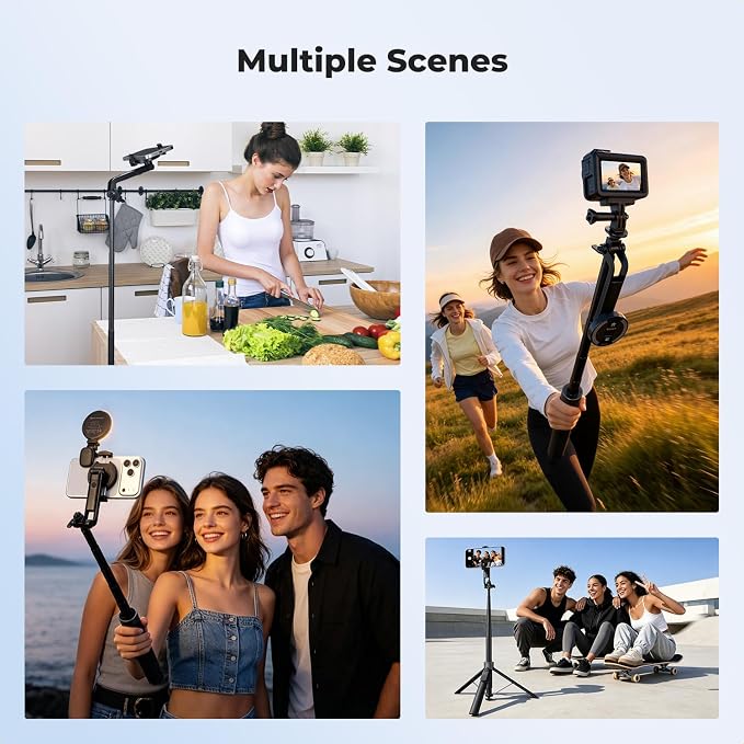 K&F CONCEPT 72" Selfie Stick for iPhone, Phone Tripod with Light | Clip & Magnetic, Light, Remote, 1s Open & Close, Compatible with iPhone 17-12 Osmo Pocket 4/3 Luna Ultra, X97C6 - Image 6
