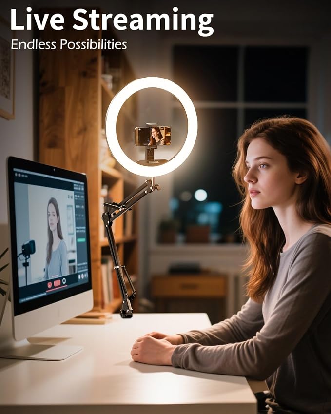 UBeesize 12’’ Ring Light with Overhead Phone Mount, LED Selfie Light with Stand and Phone Holder for iPhone and Laptop, Desk Light for Video Recording, Zoom Meeting, Live Streaming, Tiktok, YouTube - Image 3