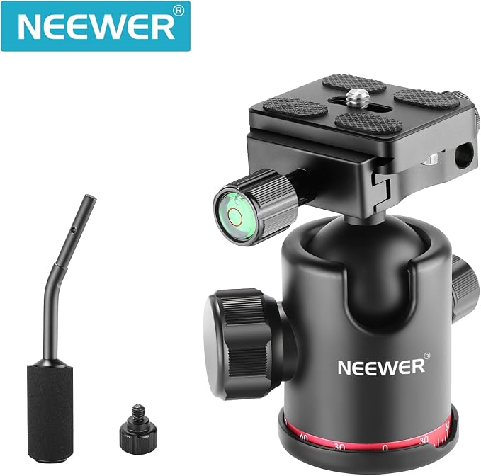 NEEWER Heavy Duty Camera Tripod Ball Head with Handle, 1/4 inch Quick Plate | 360 Degree Panoramic Head for Tripod, Monopod, Slider, DSLR Camera, Camcorder, Load up to 17.6 pounds/8 kilograms - Image 2