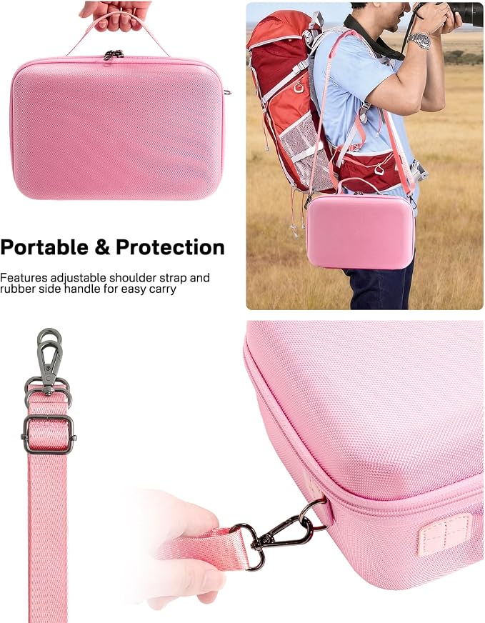 RAIACE Hard Carrying Case Compatible with Canon EOS Rebel T7/ T100/ T6/ R100/ R50/ R5/ R7/ R8, for Sony, for Nikon Camera. Large Capacity Camera Bag for Lens, Cables, Cards and Accessories. - Pink - Image 4