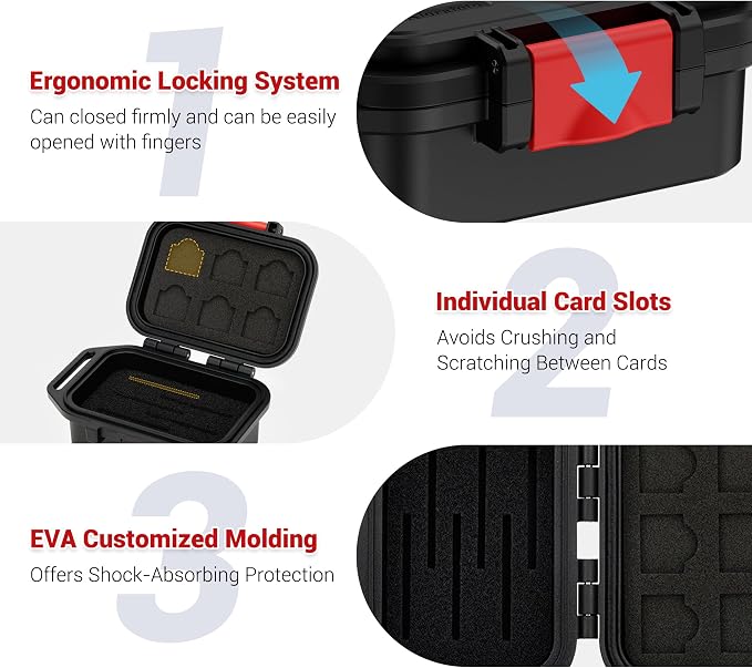 Portable Small IP67 Waterproof Memory Card Case with 12 Slots | Waterproof,with Strap,Vertical Design,Travel Camera Memory Card Holder,for 6 SD SDXC SDHC CFexpress Type A & 6 TF MSD Cards - Image 5