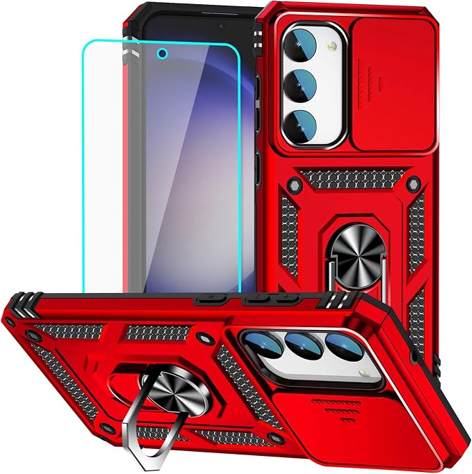 HNHYGETE for Galaxy S23 Plus Case with Screen Protector: [Military Grade 20ft. Drop Tested] Slide Camera Cover Ring Shockproof Protective Phone Case for - Samsung Galaxy S23 Plus (Red) by HNHYGETE
