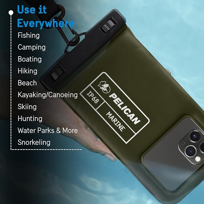 Pelican Marine Waterproof Phone Pouch (Regular) - Olive Green | Touchscreen IP68 Floating Waterproof Phone Case w/Detachable Lanyard - Fits All Phones - Beach Cruise Ship Travel Essentials - Image 6