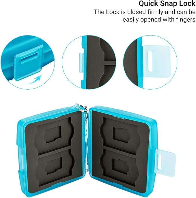8 Slots Memory Card Case for 4 SD/SDHC/SDXC Cards and 4 Micro SD/TF Cards,Anti-Dust Crush Resistance,SD Card Case Small Micro SD Holder with Chain (Blue) - Image 2