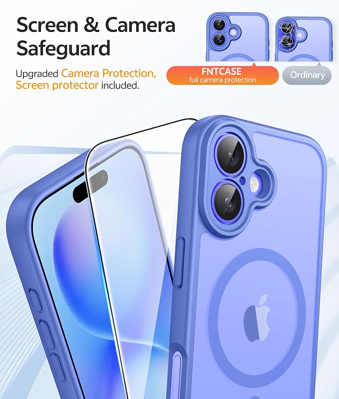 FNTCASE for iPhone 16 Plus Case, Fit for Magsafe, Screen Protector | Full Camera Protection, Translucent Matte, 14FT Military Grade Drop Proof, Shockproof Protective Phone Cover,Ultramarine - Image 4