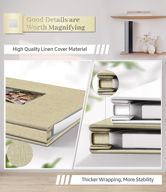 Artfeel Photo Album Self Adhesive Scrapbook Album for 3x5 4x6 5x7 8x10 Pictures,60 Pages Linen Cover with Display Window DIY Photo Book,Ideal Gifts for Family Travel Wedding Baby - Image 5
