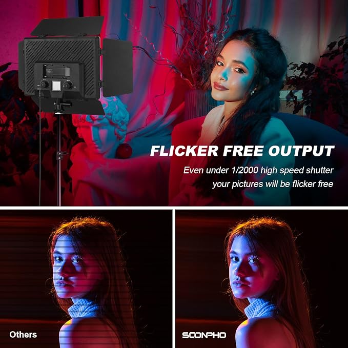 2Pack RGB LED Video Light Kit 12.6in with Barn Door RGB Photography Light | 20W/2500~8500K/14 Effect/2000lux@0.5m LED Panel Light Kit with Light Stand for Gaming Streaming Zoom YouTube Photography - Image 4