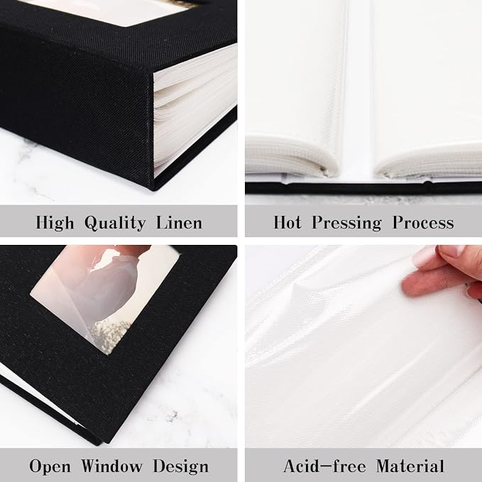 Vienrose 4x6 Photo Album,100 Pockets,Linen Cover with Window,Black | Cover Window, Acid Free Pages, Linen Hardcover, Baby Wedding Family Photos - Image 5