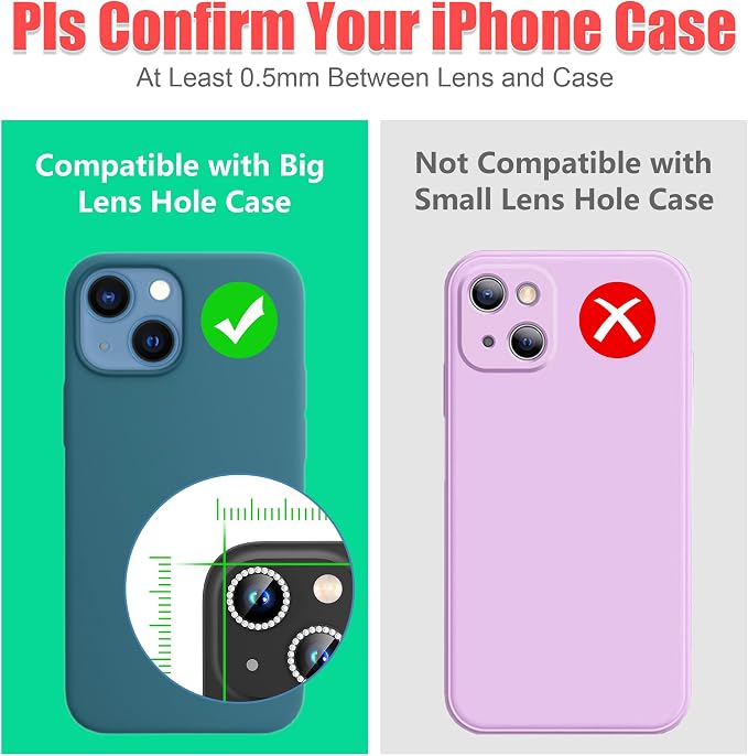 AGVEE 3+3 6 Pack for iPhone 15/15 Plus Camera Lens Protector Cover | Individual Bling Diamond & Bling Glitter Sparkle Cute Gem Metal Ring, 9H Tempered HD Glass - Image 3