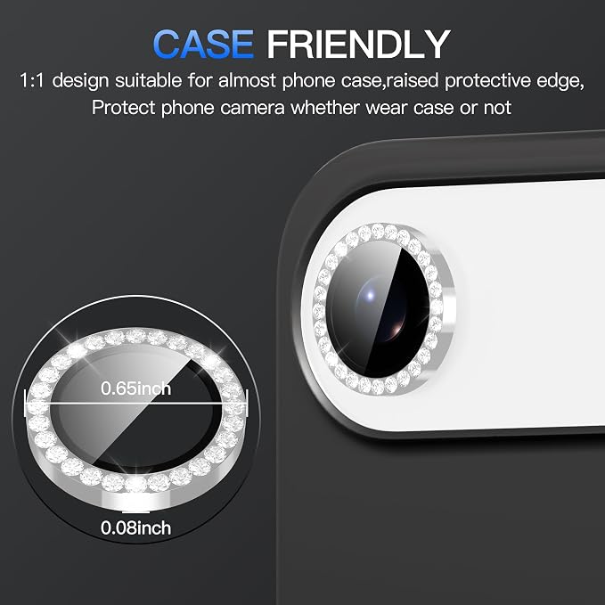 Suoman 2-pack for iPhone 17 Air Camera Lens Protector, Glitter Diamond Individual Metal Tempered Glass Camera Lens Cover [Strong-Adhesion][Does not Affect Night Shots]-Silver - Image 7