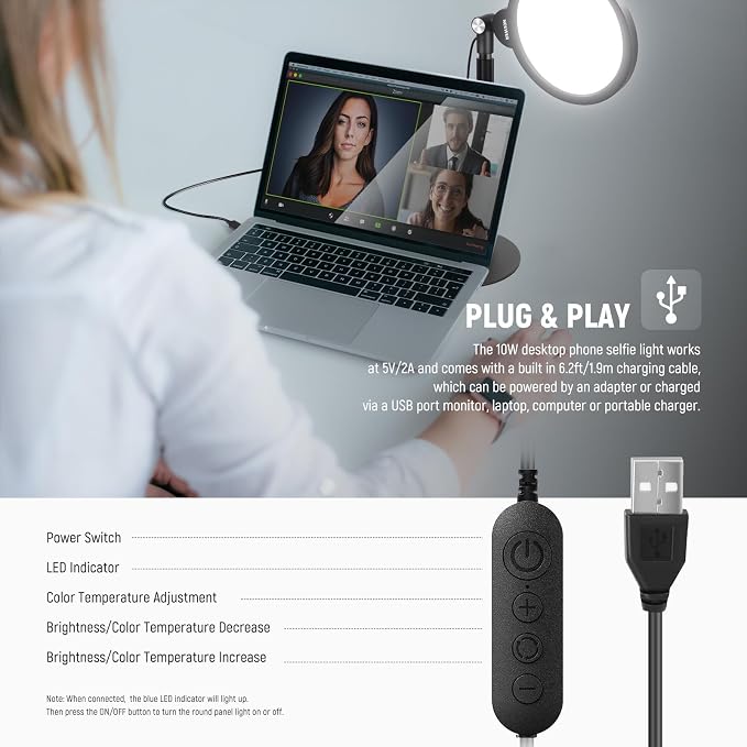 NEEWER Basics 7" Desk Ring Light for Video Recording, 10W Dimmable, R06 | Full Screen Key Lighting, Stand, Phone Holder for iPhone, Computer, Laptop, Vlog, Live Streaming, Video Conference Lighting - Image 4