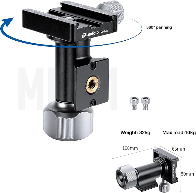 Leofoto Gimbal Tripod Head, Aluminum Alloy Monopod Head Panoramic Tilt Quick Release Quick Release Buckle Conversion Head Accessories for DSLR/Camcorders, 3/8" Thread, Max Load 10KG/22.05lb (MPG-01) - Image 2