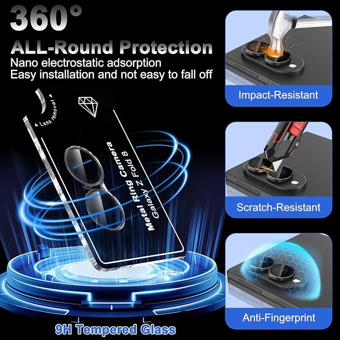 Meshine for Samsung Galaxy Z Fold 8 Camera Lens Protector,Scratch Proof,Strong Adsorption,9H Hardness with Metal Ring Camera Cover,Ultra Thin Case Friendly,Accessories Lens Protector,Black - Image 3
