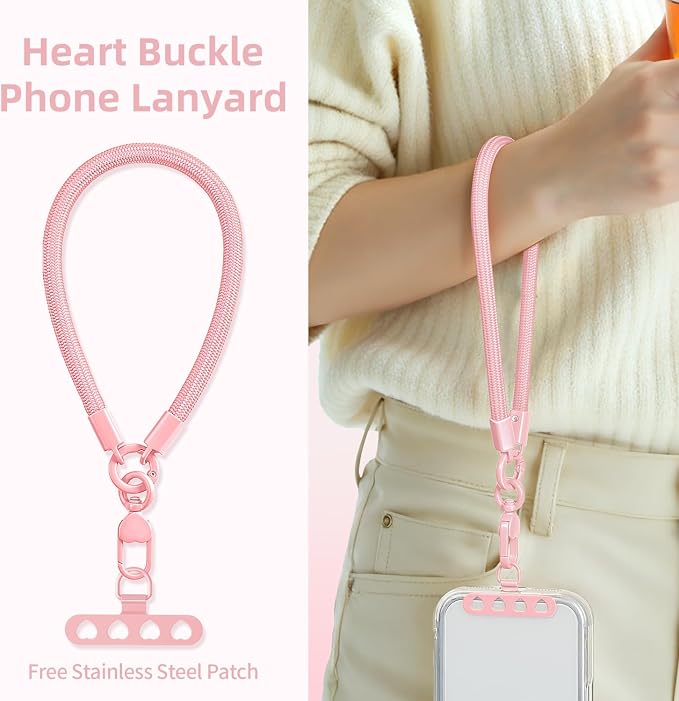 Phone Wrist Strap Lanyard Hand Wristlet with 360° Rotating Clip Stainless Steel Tether Buckle Finger Grip Strong Durable Anti-Tangle Universal for iPhone Camera Keychain Travel Stylish Pink - Image 2