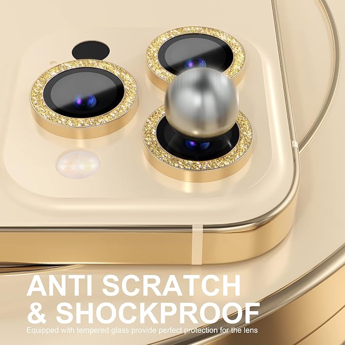 Choiche for iPhone 14 Pro/iPhone 14 Pro Max Camera Lens Protector | Ultra HD, Bling 9H Tempered Glass Camera Cover Screen Protector Metal Ring Decoration Accessories (Glitter-Gold) - Image 3
