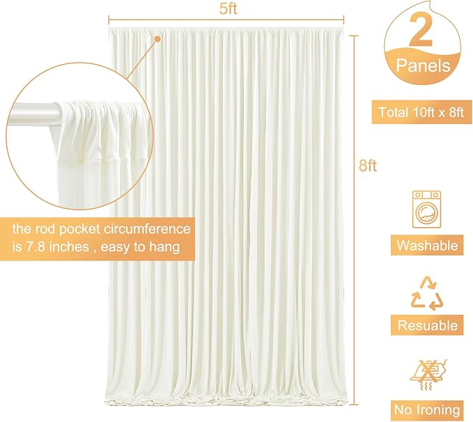 Ivory Backdrop Curtain for Wedding Parties Wrinkle Free Ivory Photo Curtains Backdrop Drapes Fabric Decoration for Baby Shower Photoshoot 5ft x 8ft,2 Panels - Image 7