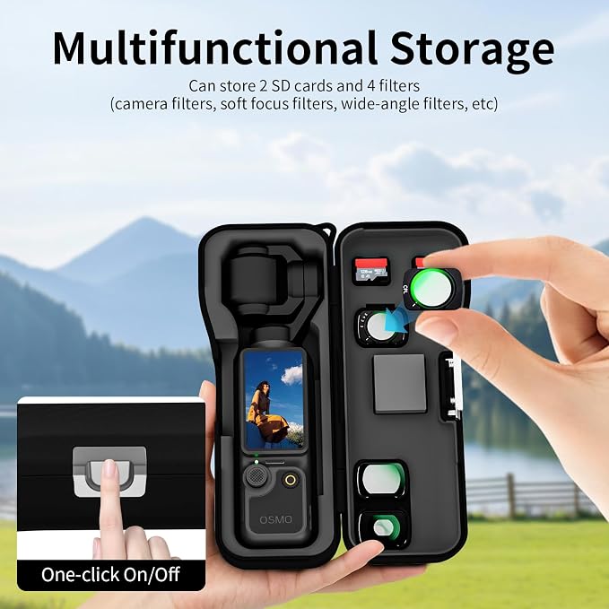 Portable Hard Case for DJI Osmo Pocket 4/3 Xtra Muse Camera Accessories | Rigid PC Storage Case, Portable Premium Protective Cover with 3 Magnetic CPL ND Filter Slots & 2 Memory Card Storage Slots - Image 4