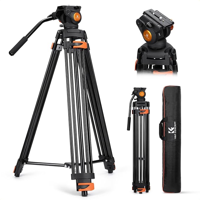 K&F CONCEPT 80" Video Tripod with Fluid Head | Heavy Duty Aluminum Tripod, Smooth Damping, Quick Release Plate for DSLR/Mirrorless/Camcorder, Max Load 17.6lb, VA3+BV70 by KFCONCEPT