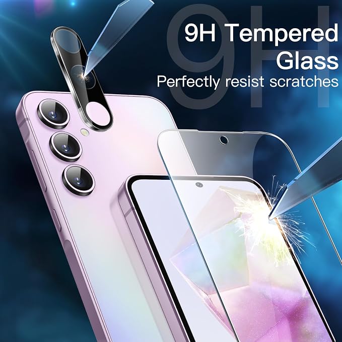 JETech Screen Protector for Galaxy A35, with Camera Lens Protector, 2+2Pack | HD Clear Tempered Glass, Anti-Scratch Protection - Image 4