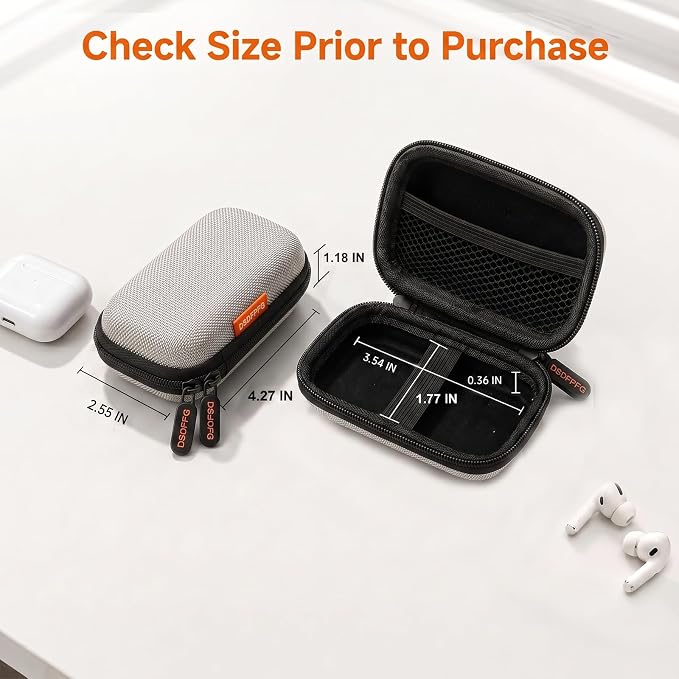Silver Mini Hard Earbud Case, Small Portable Rectangle Carrying Case Pouch | Small Hard Case for Apple Airpods, Earpods, Samsung Galaxy Buds, Earbuds, Earplugs, In Ear Monitor, USB Cable, Flash Drive - Image 3