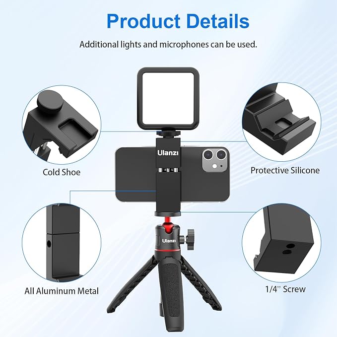 ULANZI ST-02S Aluminum Phone Tripod Mount w Cold Shoe Mount, Support Vertical and Horizontal, Universal Metal Adjustable Clamp for iPhone 12 11 Pro Xs X Max 8 7 Plus Samsung Android Smartphones - Image 5