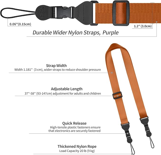 FIEIL Adjustable Shoulder Strap, Nylon Camera Strap, Comfortable Neck Strap for iPad, Cellphone Tablet, Camera, Laptop, Binocular, Luggage Bag (Brown Universal Lanyard) - Image 6