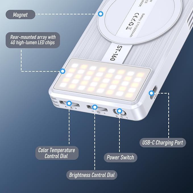 Magnet Phone Light, 160 LED Dual Side Selfie Light Compatible with iPhone Magsafe, 3 Lighting Adjustment Modes, Selfie Lights for iPhone/iPad/Camera/Photography/TikTok/Vlog/Video/Zoom Calls - Image 6