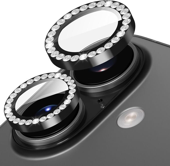 Suoman for iPhone 17 Camera Lens Protector, Glitter Diamond Individual Metal Tempered Glass Camera Lens Cover [Strong-Adhesion][Does not Affect Night Shots] -Black by Suoman