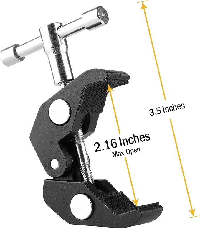 ChromLives Super Clamp Crab Clamp Photography w/ 1/4'' and 3/8'' Thread Rod Clamp Pliers Clip for DSLR Rig Cameras, 15mm Rods, Lights, Umbrellas, Hooks, Plate Glass, Cross Bars and More 2Pack - Image 2