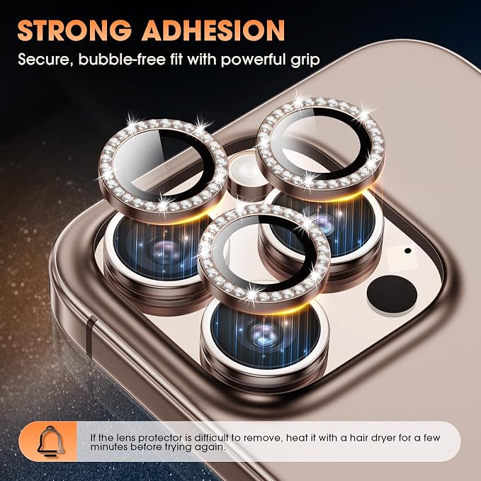 iPhone 16 Pro/16 Pro Max Camera Lens Protector Bling Diamond, Desert | Individual Metal, 9H Hardness, Scratch Resistant, Shockproof, Drop Protection, Case Friendly, Stylish Accessories - Image 4