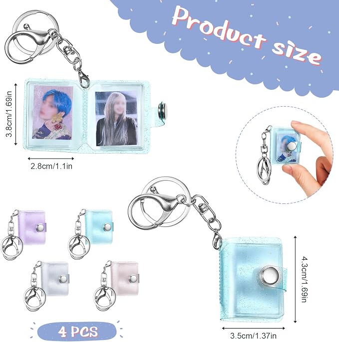 Crtiin 4 Pack 1 Inch Mini Small Photo Album 16 Pockets Photo Storage with Keychain Mini Album Keychain for Picture Card Holder Storage Book Wedding Anniversary Birthday - Image 7