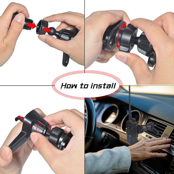 Car Radio Holder Mount, Super Stable Air Vent Mic Car Mount with Ball Joint Metal Hook Clip and Non-Slip Design for BaoFeng pxton Yaesu Motorola Midland Cobra CB Walkie-Talkie Microphone - Image 3