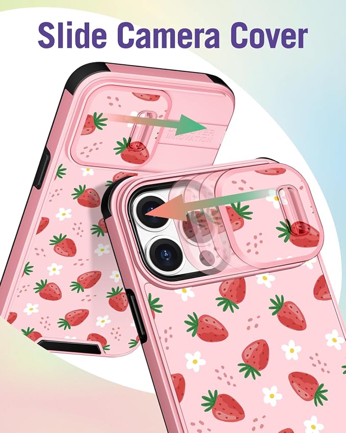 Buleens for iPhone 13 Pro Max Case - with Ring Stand & Camera Cover Cute Designed for Women Girly Pretty Strawberry for Phone Case for iPhone 13 Pro Max Compatible with Magsafe - Image 3