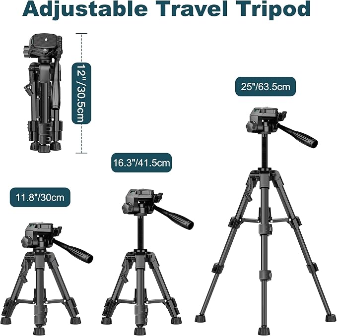 JOILCAN Mini Tripod for Camera, 25" Tabletop Camera Tripod, Portable Travel Tripod with Phone/Tablet Holder, Lightweight Aluminum Tripods for DSLR Phone Spotting Scope - Image 3