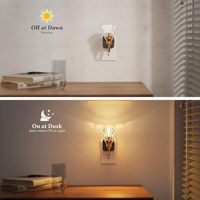 JandCase Night Light, Night Lights Plug into Wall, Glass Floral Nightlight | 2Pack Dimmable Glass LED Nightlight, 0-100LM Flower Nightlights, Dusk to Dawn Sensor, 1W Vintage Nite Light for Bathroom - Image 2