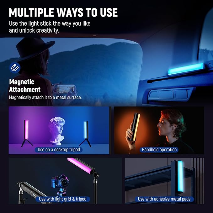 NEEWER TL20C RGB Light Wand Magnetic Handheld Photography Video Light Stick | 2500K-8500K Dimmable, CRI95+, Full Color LED Tube Light Bar with 2550mAh Battery, 17 Light Scenes for Vlog TikTok YouTube - Image 5