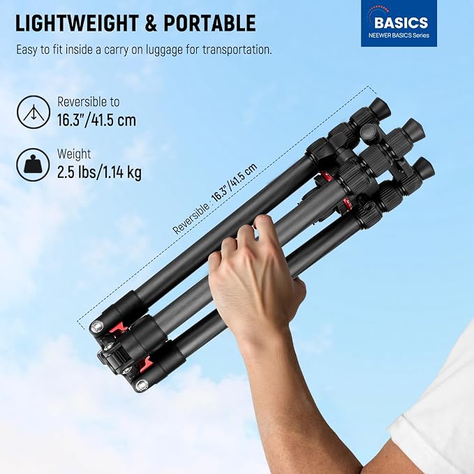 NEEWER Basics Carbon Fiber Travel Tripod, 64" Compact Lightweight Portable Camera Video Stand, Arca Type Ball Head & Cell Phone Holder Compatible with iPhone Video Recording, Max Load 13.2 lbs, TP17 - Image 2
