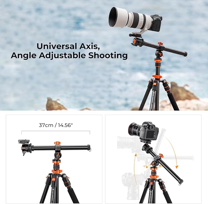 K&F CONCEPT 78 inch DSLR Camera Tripod | Magnesium Alloy, Multi-Angle Center Column, Max Load 22lbs/10kg, O234A7+BH-28L + Arm Kits - Image 4