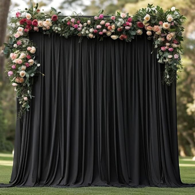 Wrinkle Free Black Backdrop Curtains for Parties, Polyester Photo Backdrop Drapes 2 Panels 5x8ft for Weddings Birthday Photography Background Parties Halloween Decor, 10ft x 8ft by ENJOYYOURPARTY