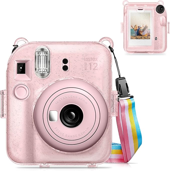 Fintie Protective Case for Fujifilm Instax Mini 12 Instant Camera - Crystal Hard Shell Cover with Upgraded Film Pocket for Storing Photos & Removable Shoulder Strap | Crystal Hard Shell Cover, Back Films Pocket, Adjustable Shoulder Strap, Scratch Pesis... by Fintie