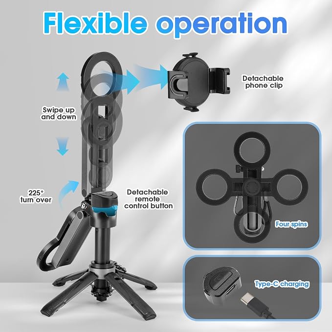 Magnetic Tripod for Phone,2 in 1 for Magsafe Stand＆ Clip Portable Pocket Size Selfie Stick for Android/iPhone,Phone Holder with Wireless Rechargeable Remote Control for Photography, Live Streaming - Image 5