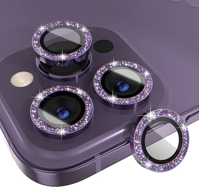 Choiche for iPhone 14 Pro/iPhone 14 Pro Max Camera Lens Protector | Ultra HD, Bling 9H Tempered Glass Camera Cover Screen Protector Metal Ring Decoration Accessories (Glitter-Purple) by Choiche