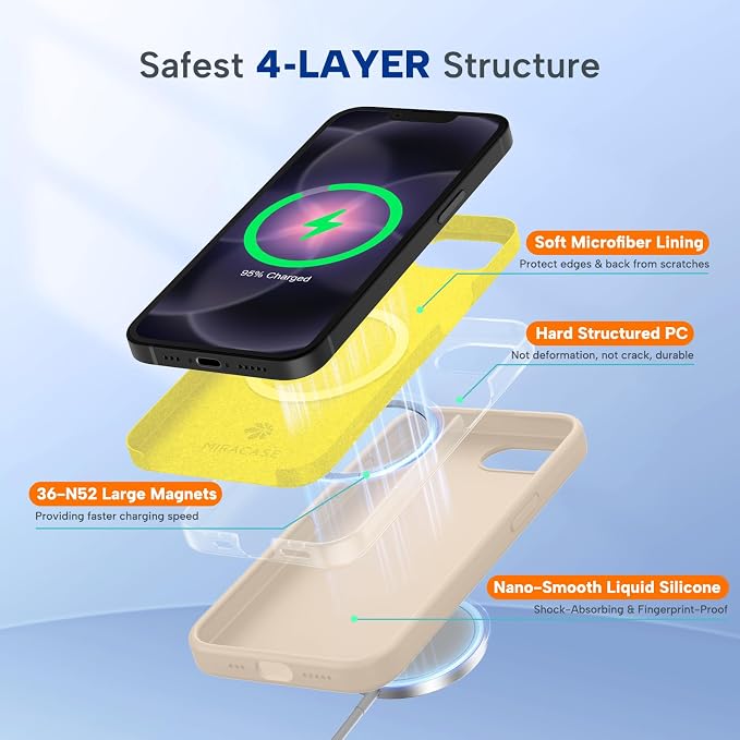 miracase Magnetic for iPhone 17e Case & iPhone 16e Case, [Soft Anti-Scratch Microfiber Lining], Compatible with MagSafe, Silicone Shockproof Protection Phone Case for iPhone 17e/16e, Sand - Image 3