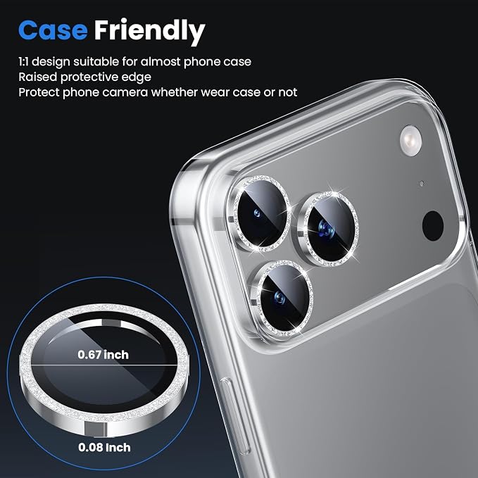 WSKEN for iPhone 17 Pro/iPhone 17 Pro Max Camera Lens Protector | Original Shooting Mode, Individual Metal Cover Film, Shatterproof HD Tempered Glass Camera Screen Protector, Glitter - Image 5