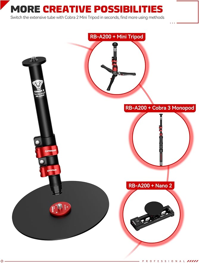 IFOOTAGE A200 Round Base Monopod 22" Desktop Mini Tripod | Aluminum Tabletop Small Tripod Compatible with DSLR Camera Light Webcam for Live Streaming Vlogging, Payload 10KG/22LBS - Image 9