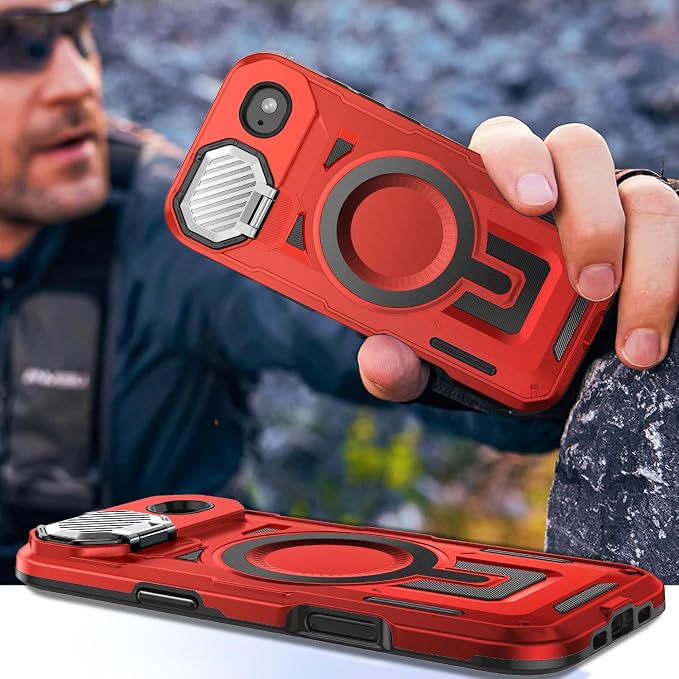 Camera Stand Case for iPhone 17 Air, [Compatible with MagSafe] [Lens Cover] 2025 Version Military Grade Protective Soft Case for iPhone 17 Air 6.5 inch Men Women, Red - Image 7