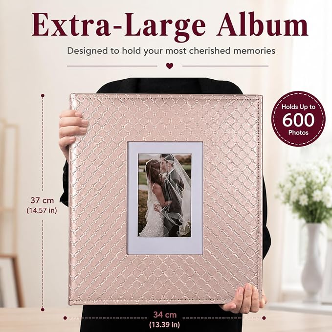 RECUTMS Photo Albums 4x6 Pictures, 600 Pockets Large Capacity Picture Album | Acid-Free Black Pages, Leather Cover, Dual Horizontal/Vertical Pockets, Custom Photo Cover, Perfect for Wedding, Family&Trave - Image 8