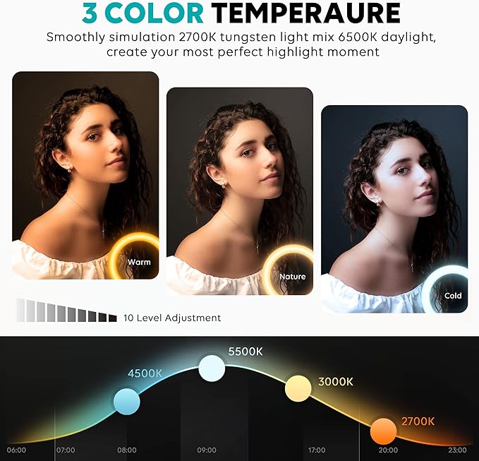 12'' Ring Light with Stand 72'' Tall & 2 Phone Holders,38 Color Modes Selfie Light with Tripod Stand, Big LED Ring Light for iPhone/Android/Camera,YouTube,Makeup - Image 6