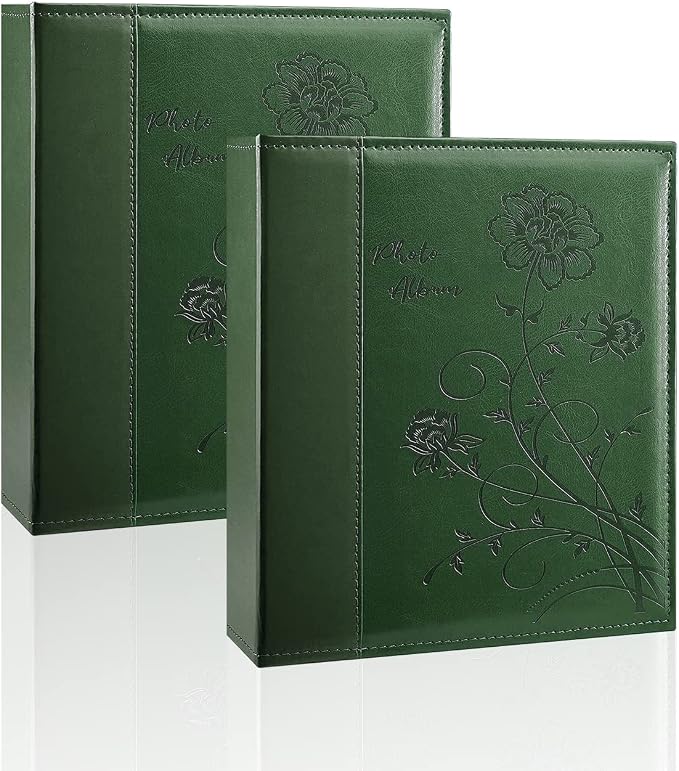 Artmag Photo Album 5x7 2 Packs Clear Pages Pockets Leather Cover Slip Slide in Photo Album Book Each Holds 100 Vertical 5x7 Photos Picture Book for Wedding Family (Dark Green) by Artmag