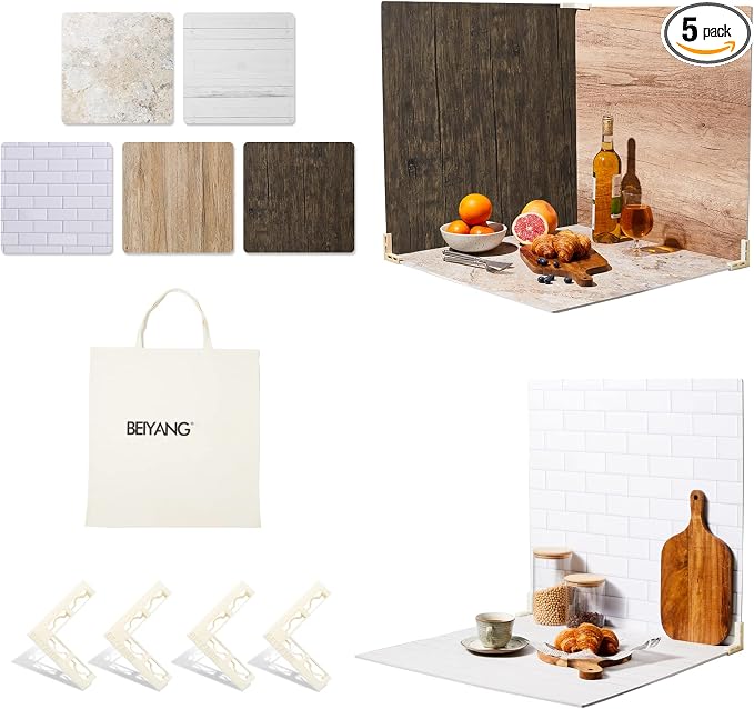 5 PCS 24X24 Inch Boards Photo Backdrop for Flat Lay, Food Photography Background, BEIYANG by BEIYANG